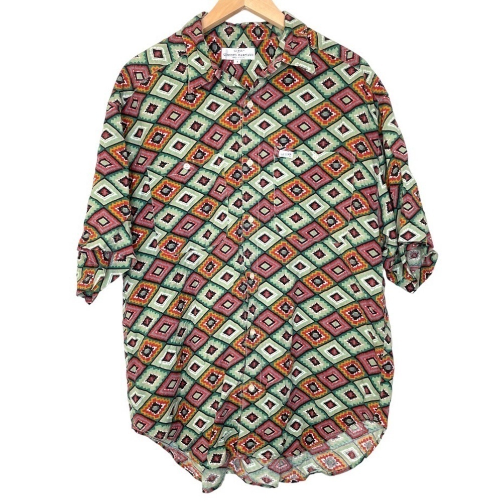 VTG Guess by George Marciano geometric button up camp shirt large